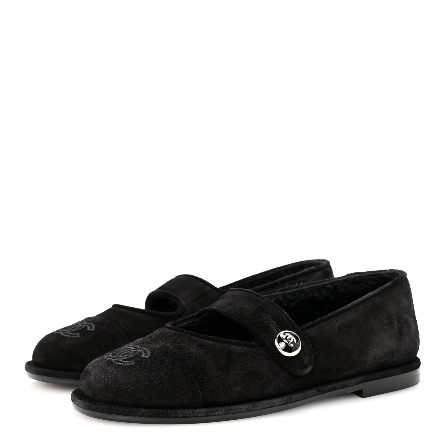 Chanel Suede Cap Toe CC Mary Jane Flats 37 Black 4 of 10