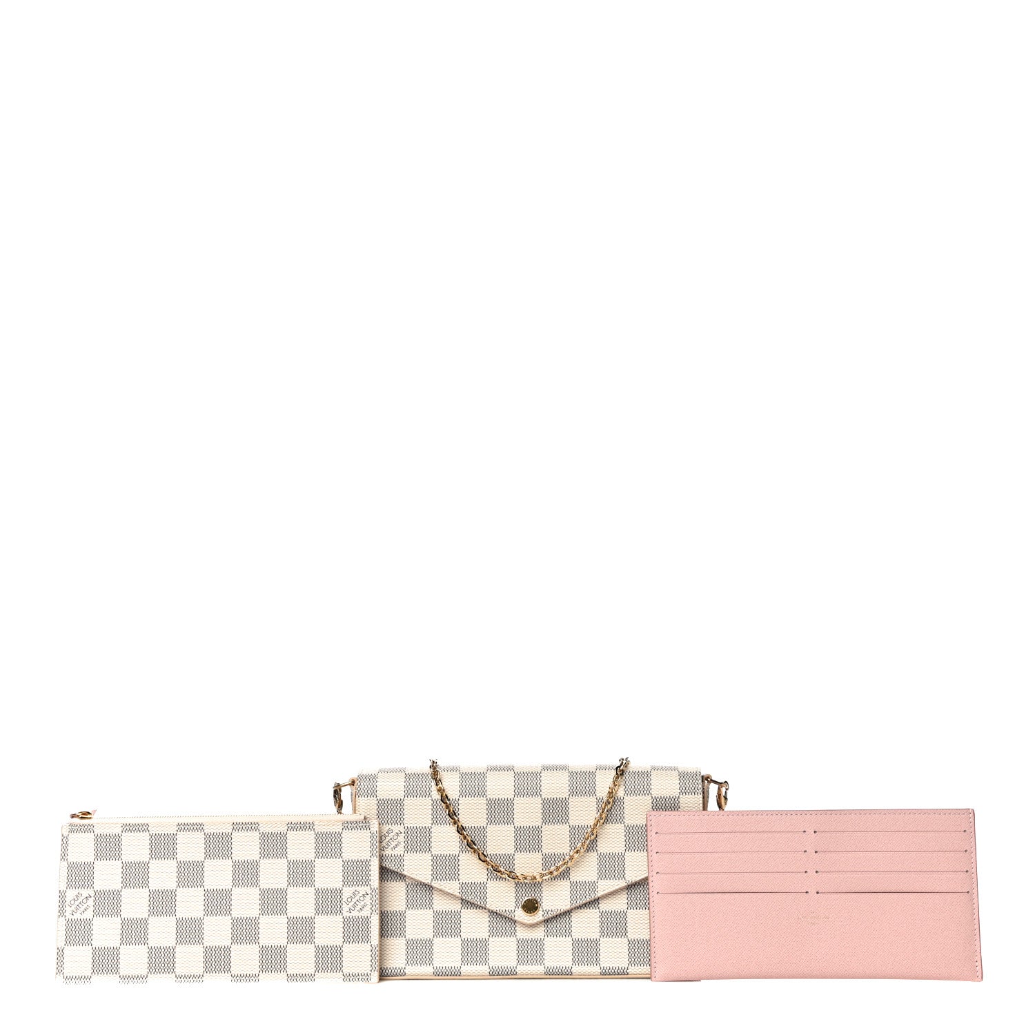 Louis Vuitton Damier Azur Pochette Felicie Chain Wallet Rose Ballerine 2 of 14