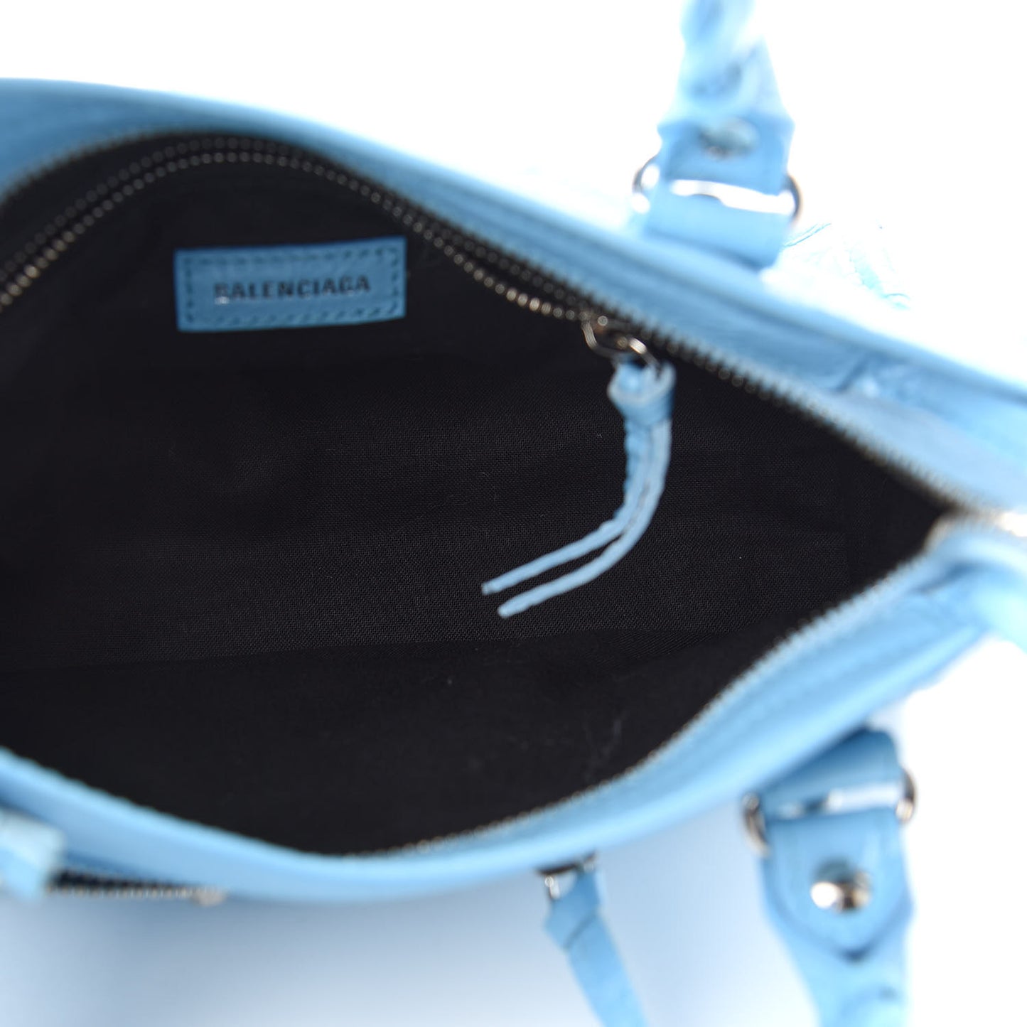 Agneau Classic Silver Hardware Mini City Logo Strap Baby Blue Black
