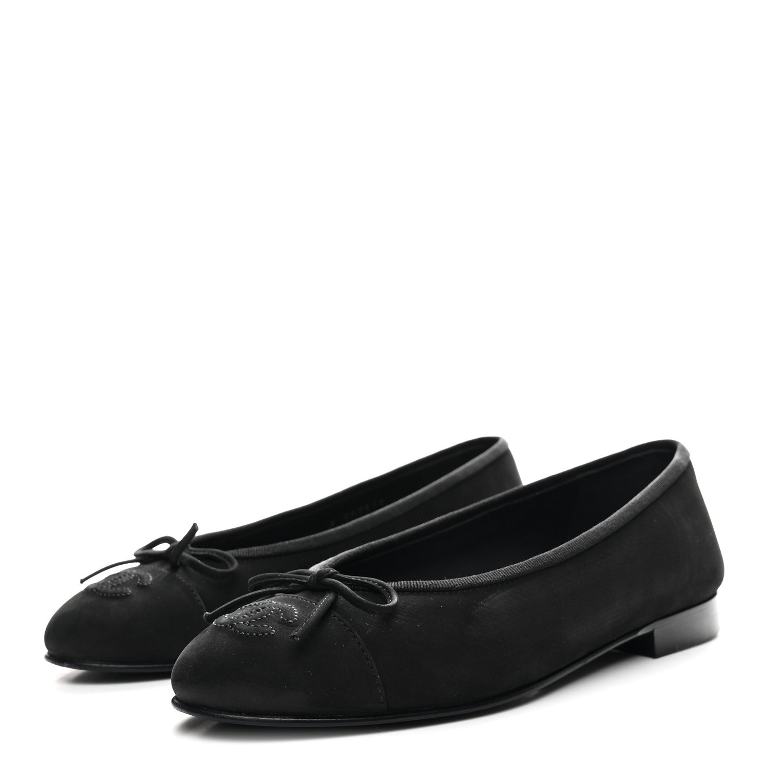 Chanel Suede Calfskin Cap Toe CC Ballerina Flats 36 Black 1835094