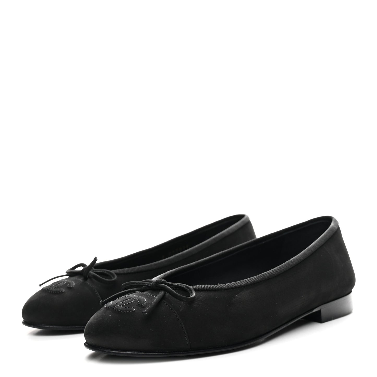 Suede Calfskin Cap Toe CC Ballerina Flats 36 Black