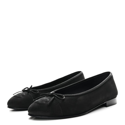 Chanel Suede Calfskin Cap Toe CC Ballerina Flats 36 Black 4 of 10