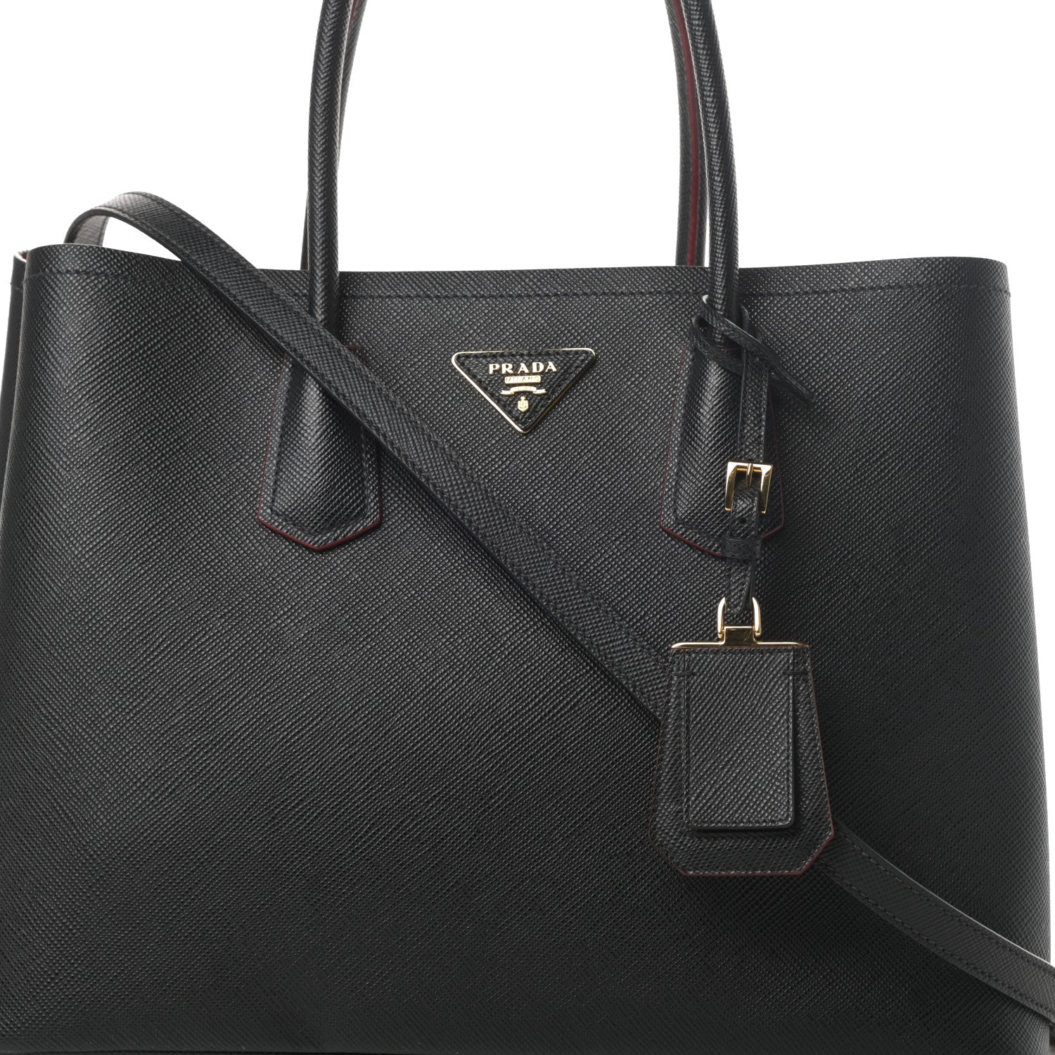 Prada Saffiano Cuir Large Double Bag Black Fuoco 8 of 11