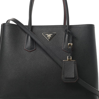 Prada Saffiano Cuir Large Double Bag Black Fuoco 8 of 11