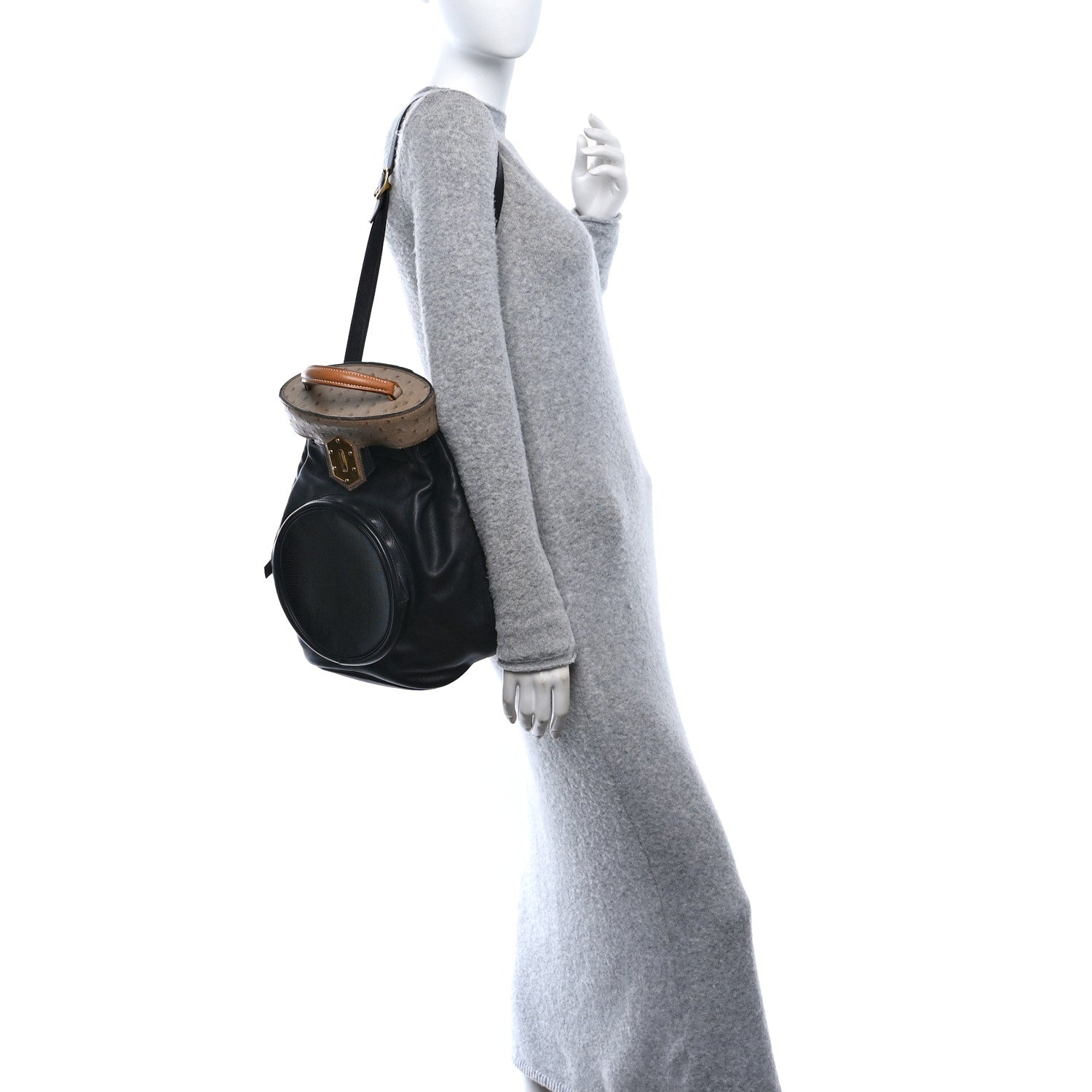 Hermes Gulliver Ostrich Lizard Sumac Handbag Black Mousse Gold 2 of 9