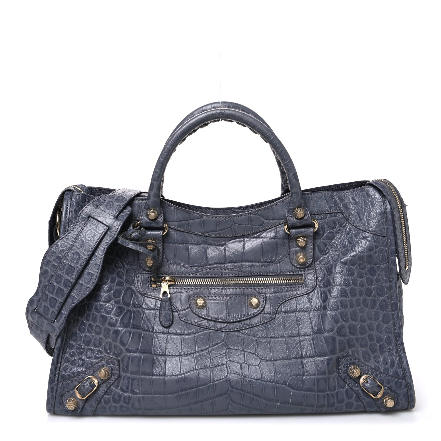 Balenciaga Calfskin Crocodile Embossed Giant 12 Gold Hardware City Gris Beton 1 of 12