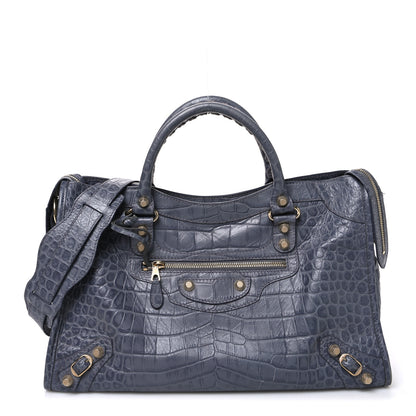 Balenciaga Calfskin Crocodile Embossed Giant 12 Gold Hardware City Gris Beton 1 of 12
