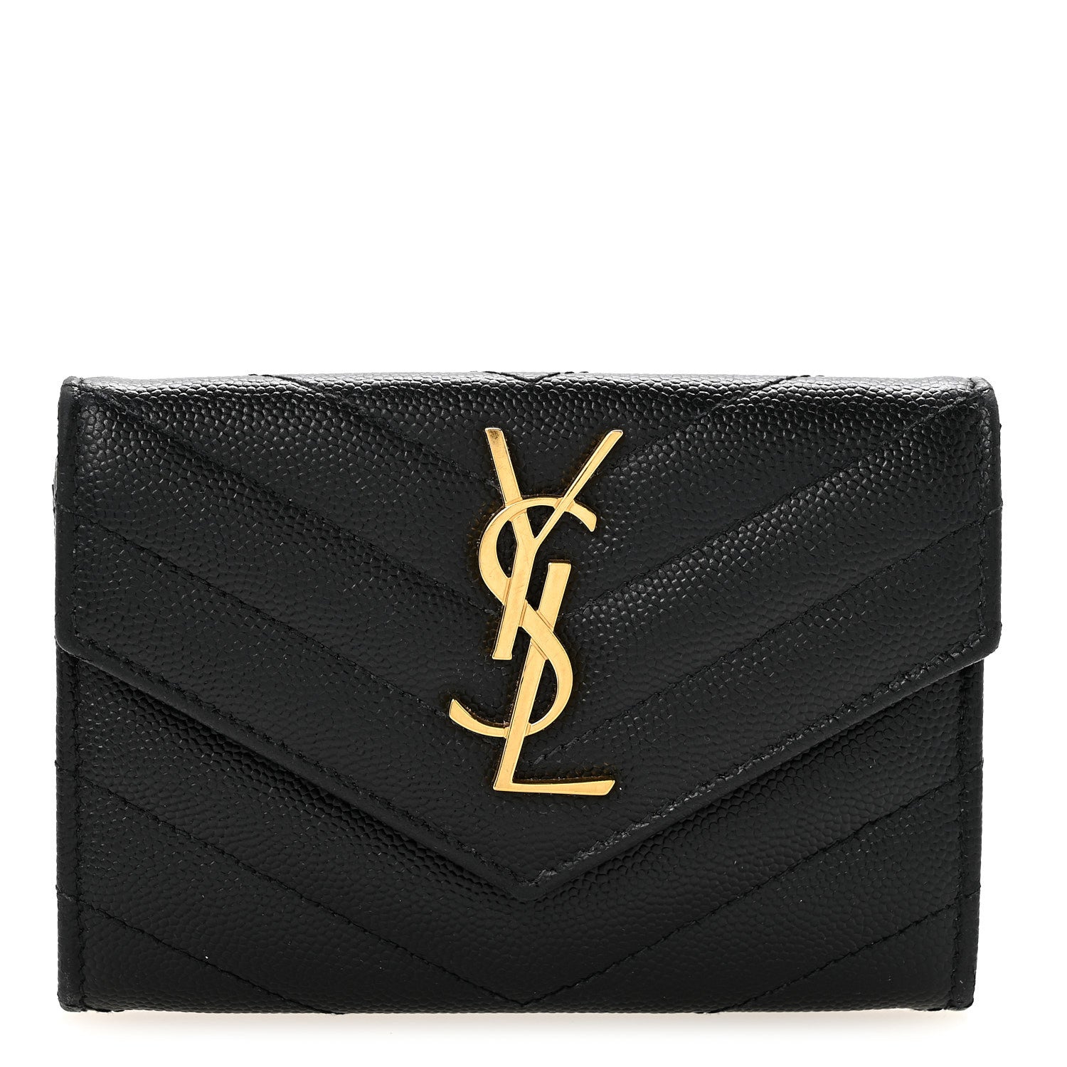 Saint Laurent Grain De Poudre Matelasse Chevron Small Monogram Envelope Wallet Black 1 of 11