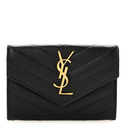 Saint Laurent Grain De Poudre Matelasse Chevron Small Monogram Envelope Wallet Black 1 of 11