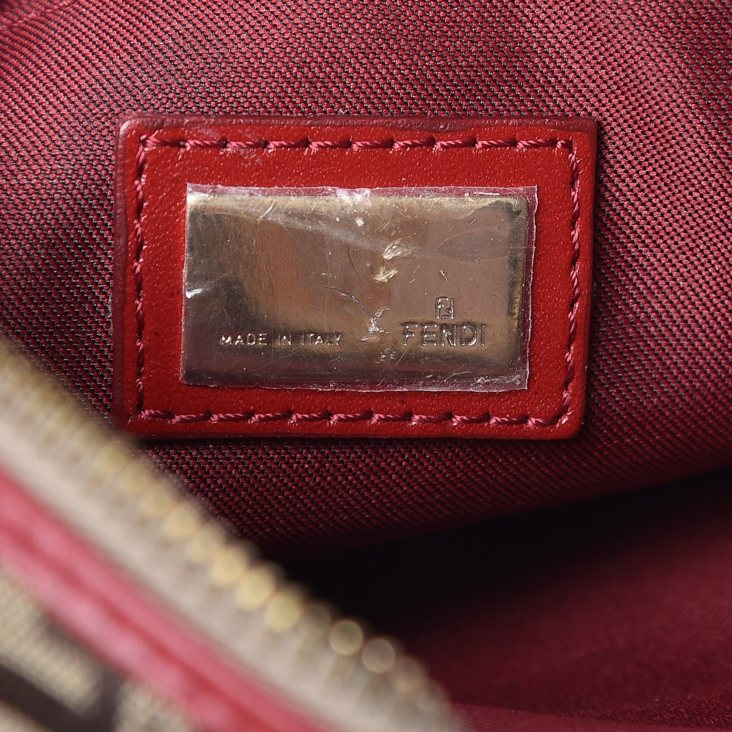 Fendi Zucchino Cuoio Chef Pocket Shoulder Bag Mogano Panna Rosso 6 of 11