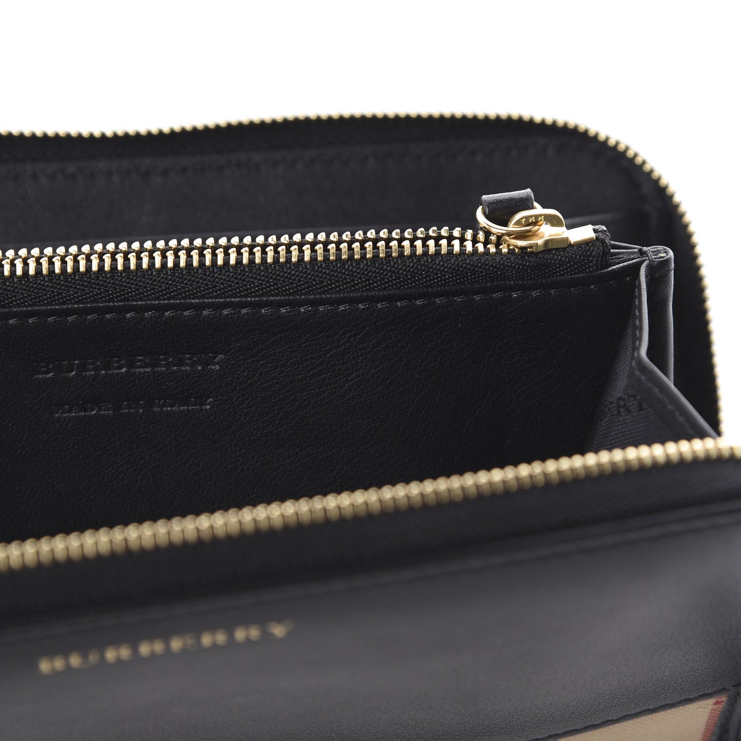 Calfskin House Check Elmore Zip Around Wallet Black