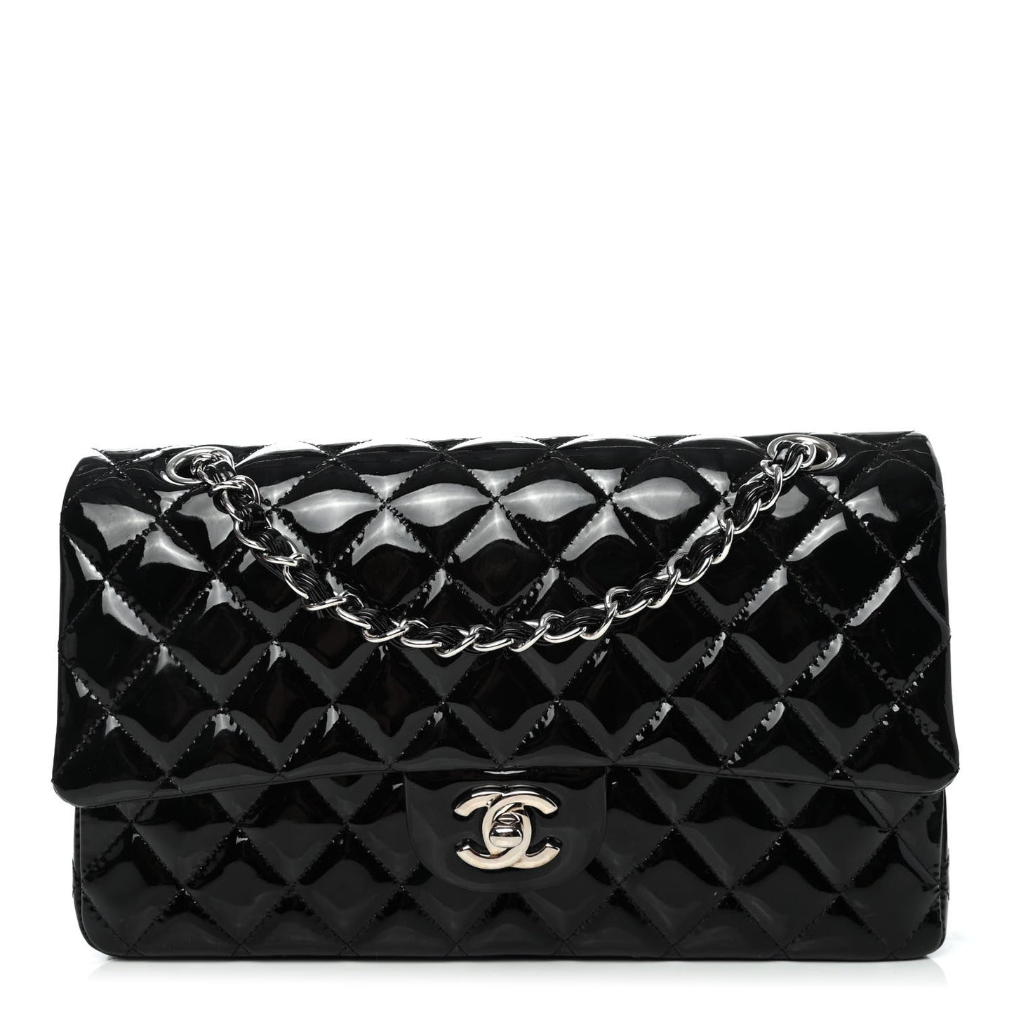 Patent Quilted Medium Double Flap Black
