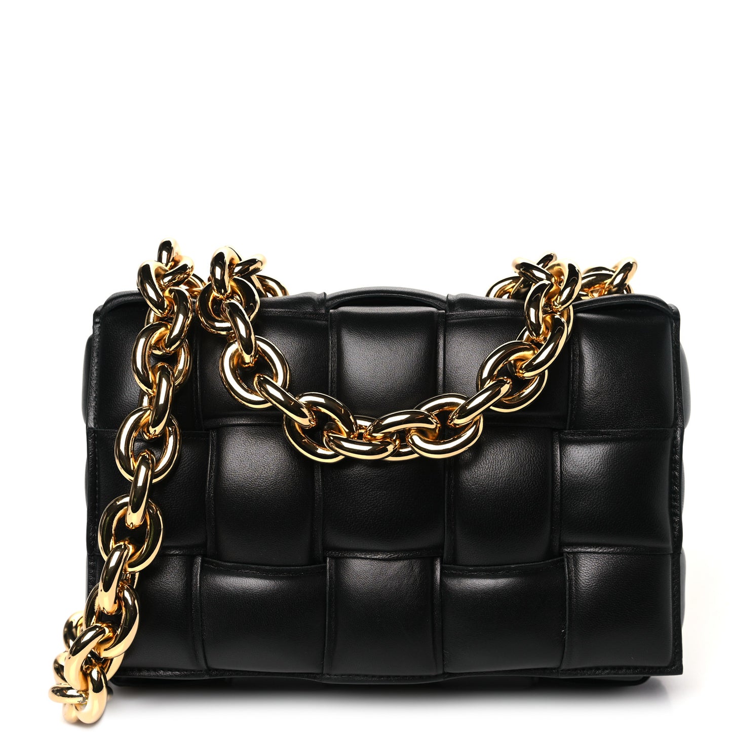 Lambskin Maxi Intreccio Padded Chain Cassette Crossbody Bag Black