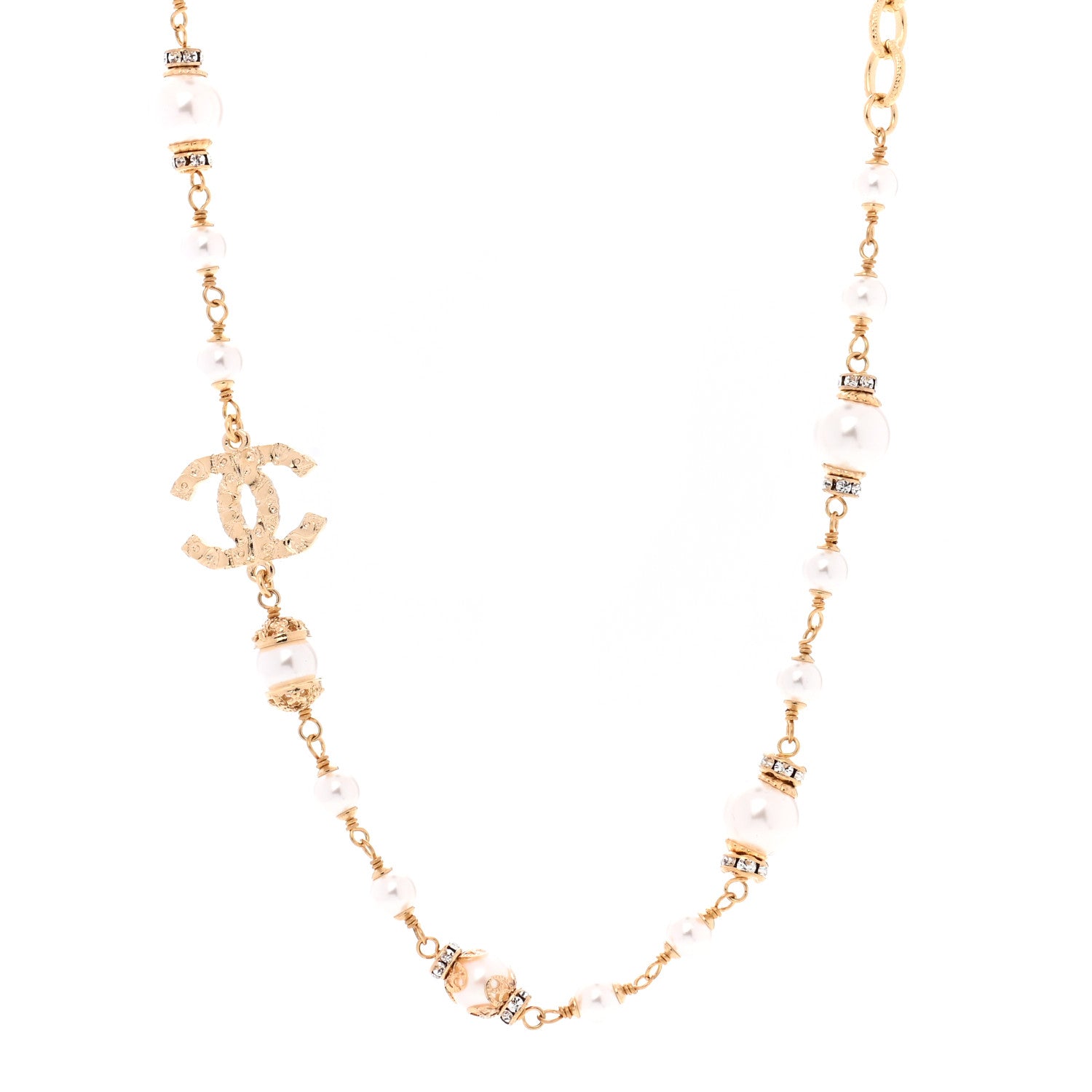 Chanel Pearl Crystal CC Necklace Light Gold 1 of 6