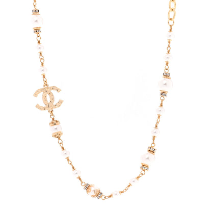 Chanel Pearl Crystal CC Necklace Light Gold 1 of 6