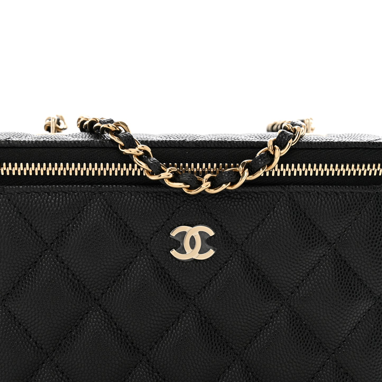 Caviar Quilted Small Vanity Case With Chain Black