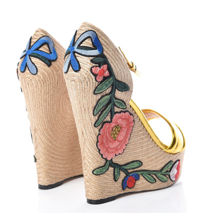 Gucci Metallic Nappa Ophelia Espadrille Platform Wedge Sandals 40 Oro Vecchio 4 of 8