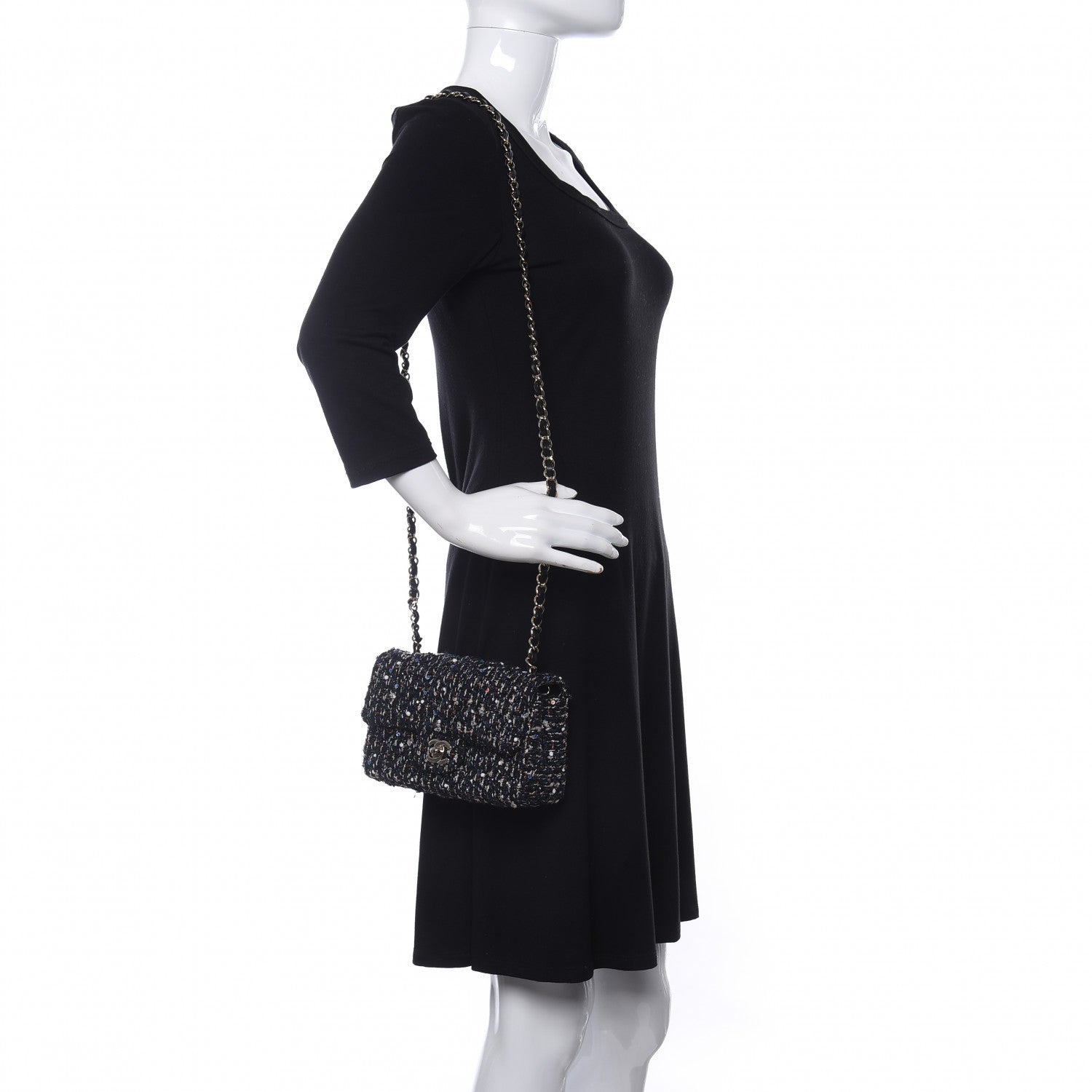 Chanel Glittered Tweed Quilted Mini Rectangular Flap Navy Blue Mulitcolor 2 of 11