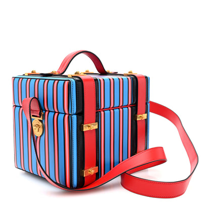 Versace Calfskin Medusa Vanity Stripe Train Case Blue Red Multicolor 3 of 9