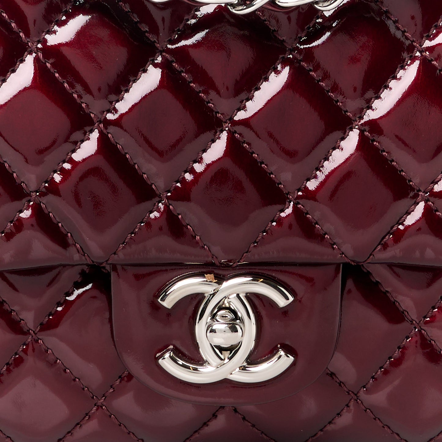 Patent Calfskin Quilted Medium Double Flap Burgundy