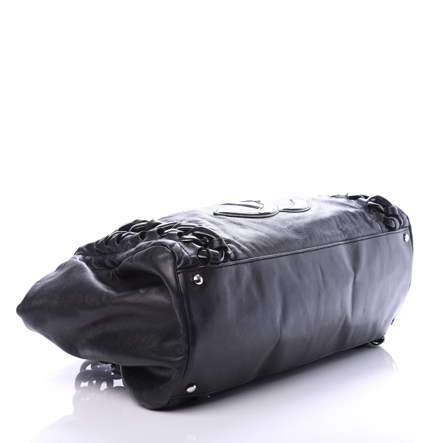Calfskin Modern Chain Rhodoid East West Tote Black