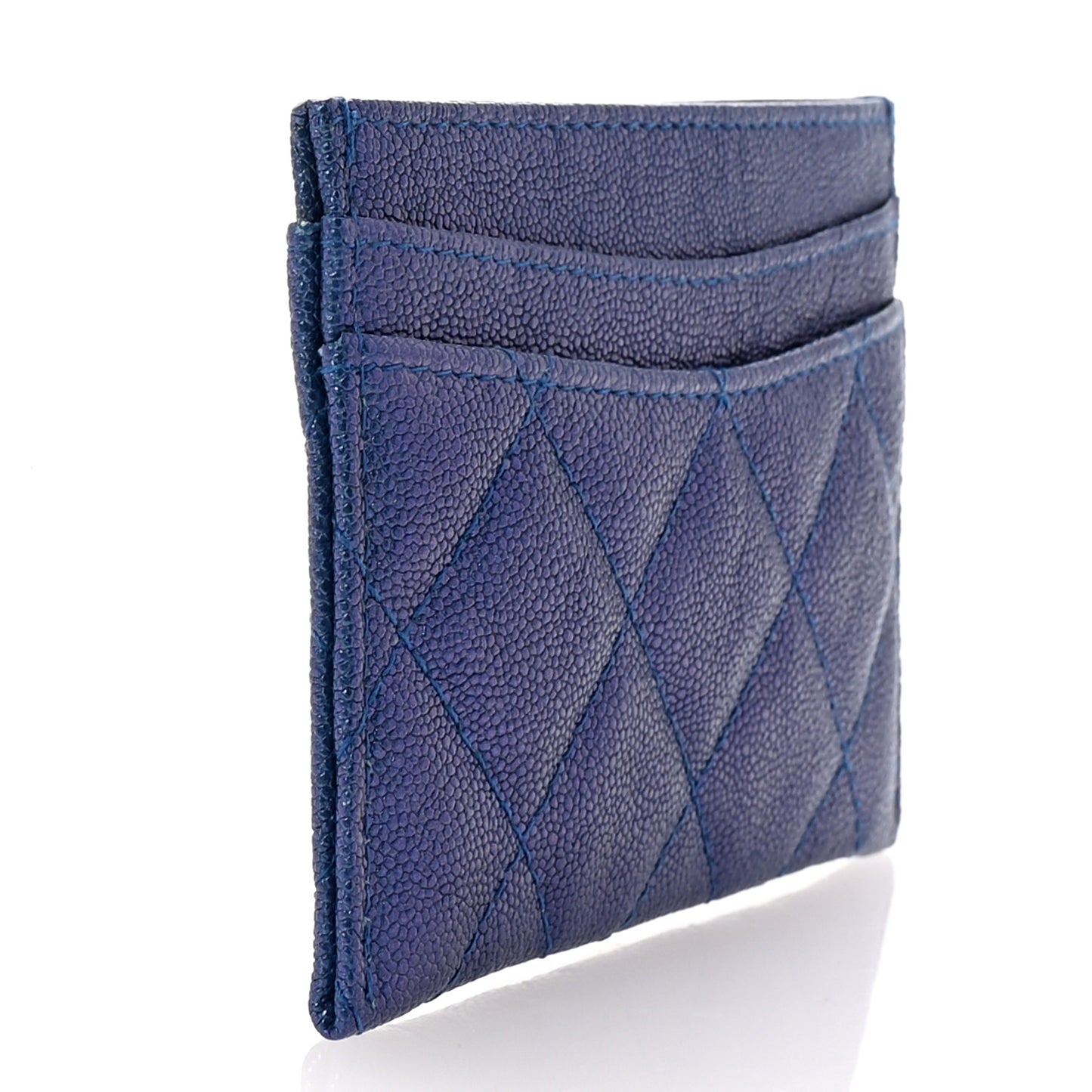 Iridescent Caviar Quilted Card Holder Dark Blue
