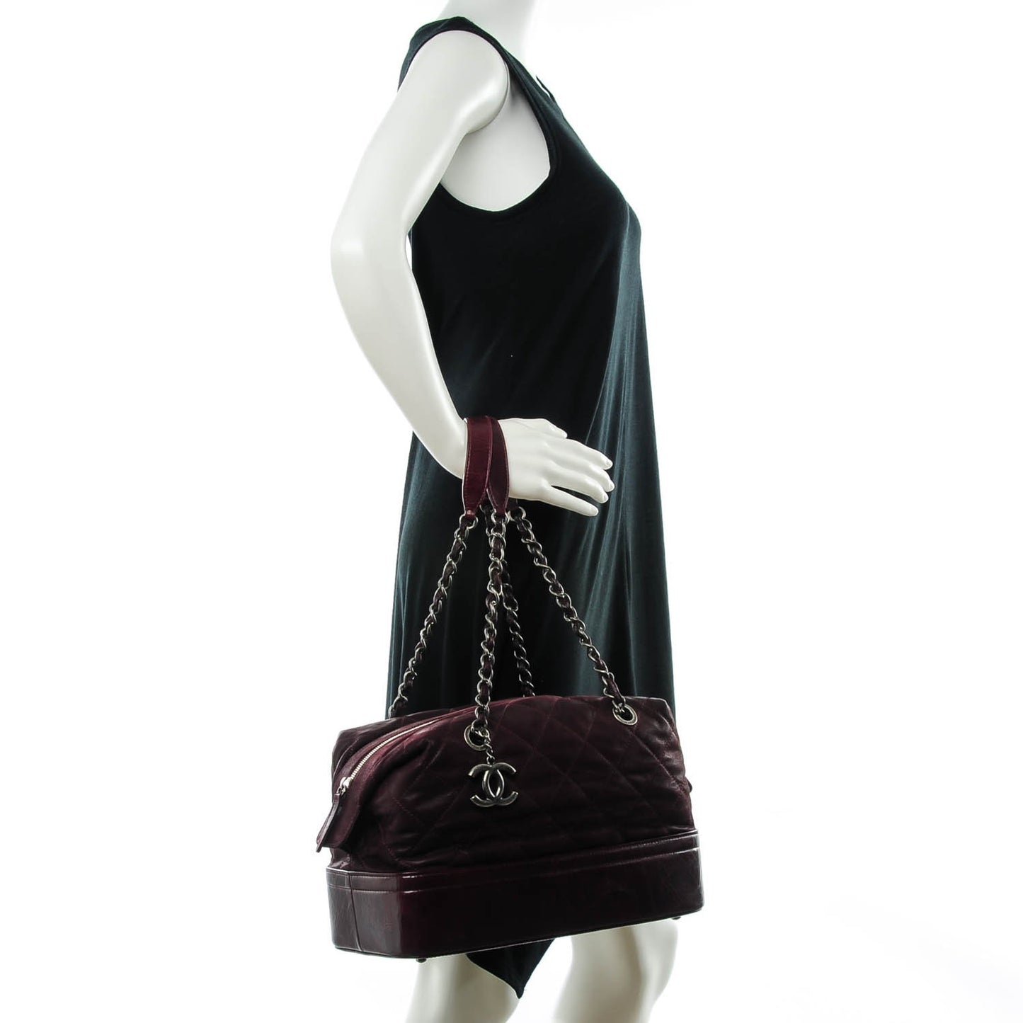 Iridescent Calfskin Quilted VIP Bowling Bag Bordeaux