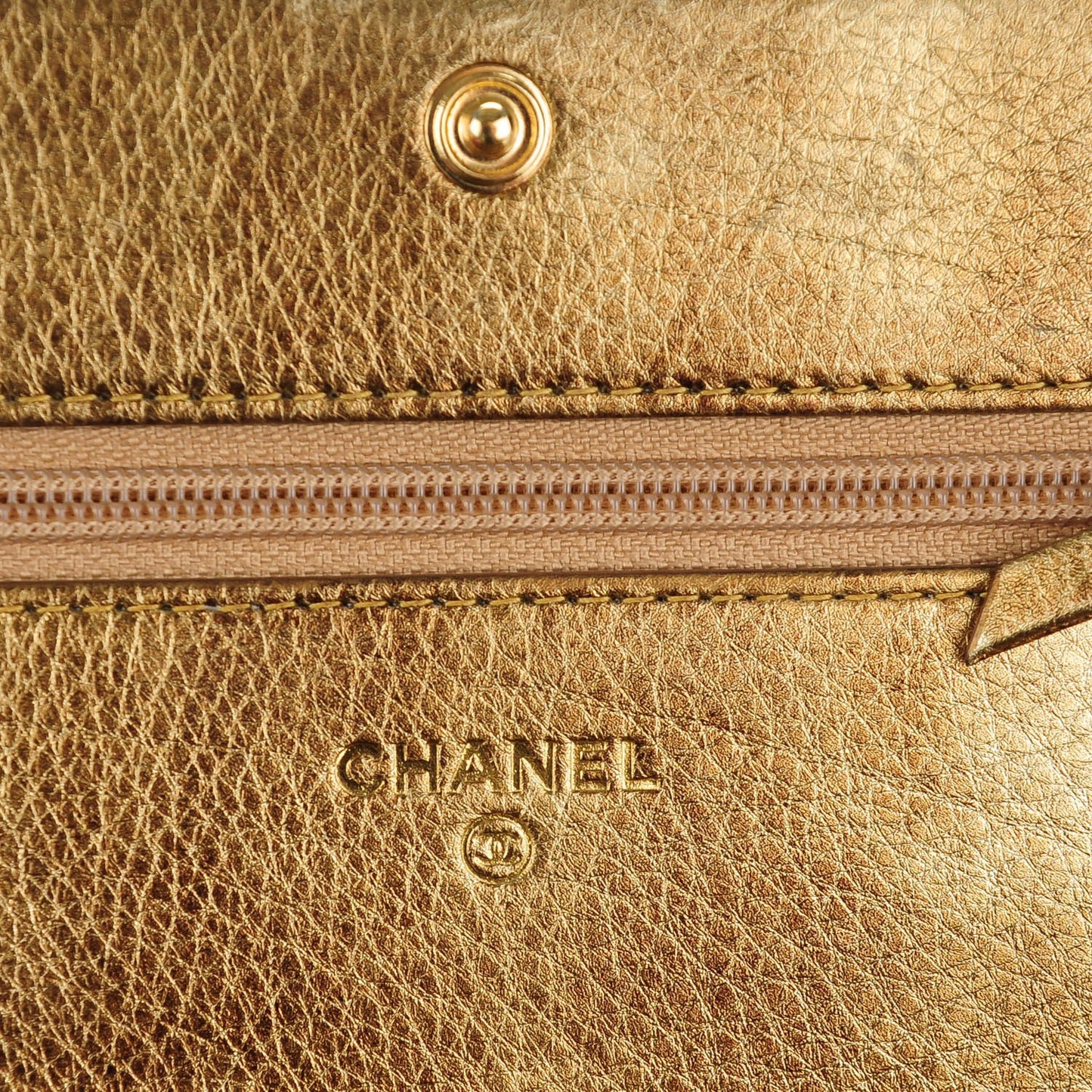 Metallic Distressed Calfskin Quilted Boy Wallet On Chain WOC Gold