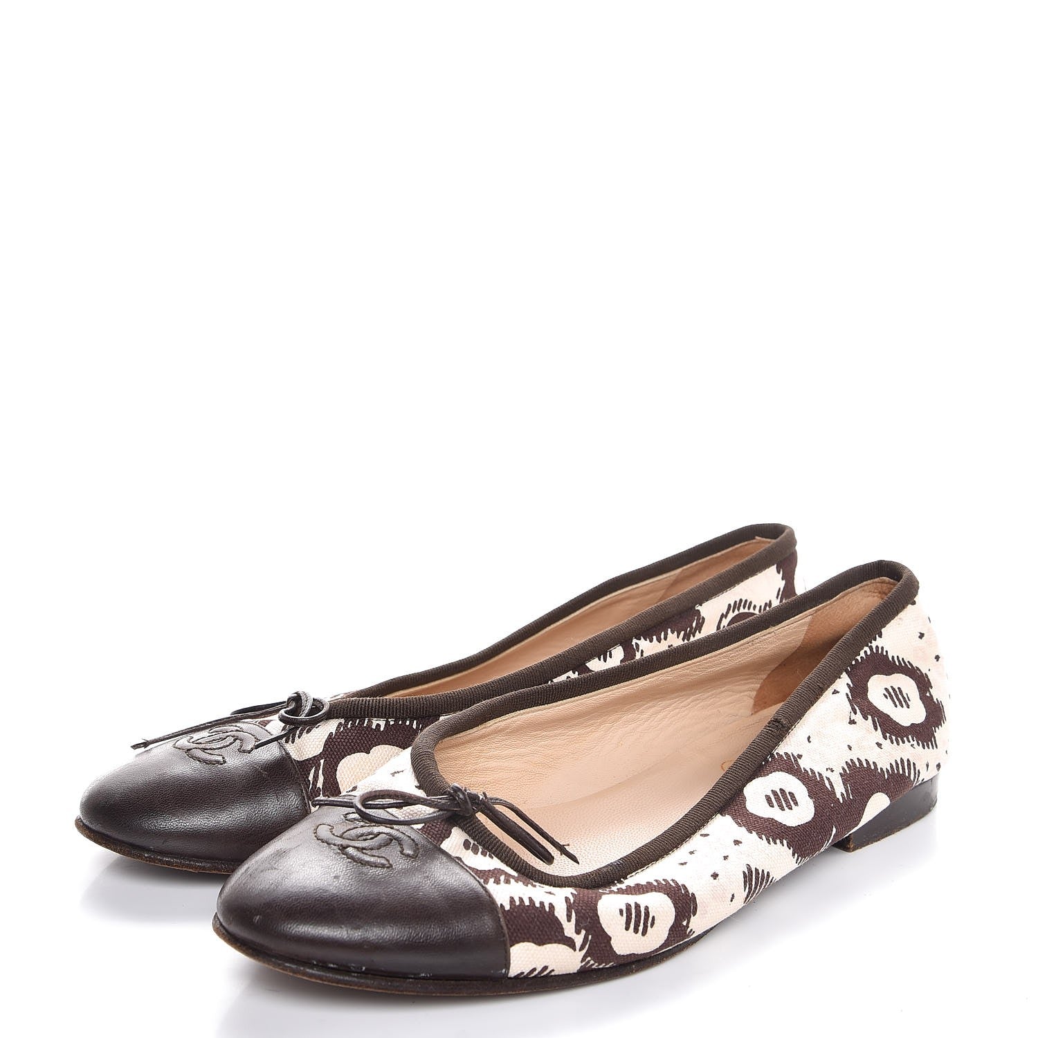 Chanel Lambskin Canvas Printed CC Cap Toe Ballerina Flats 39 Brown 3 of 9