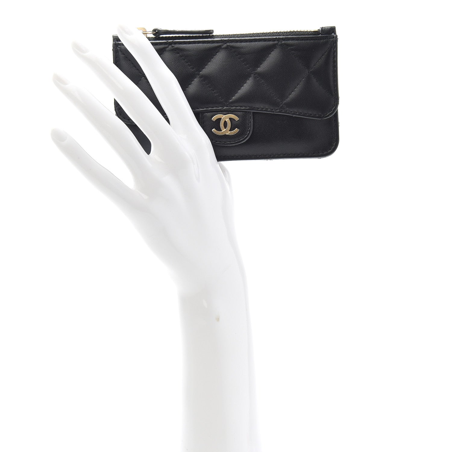 Chanel Lambskin Quilted Flap Zip Card Holder Black 2 of 8