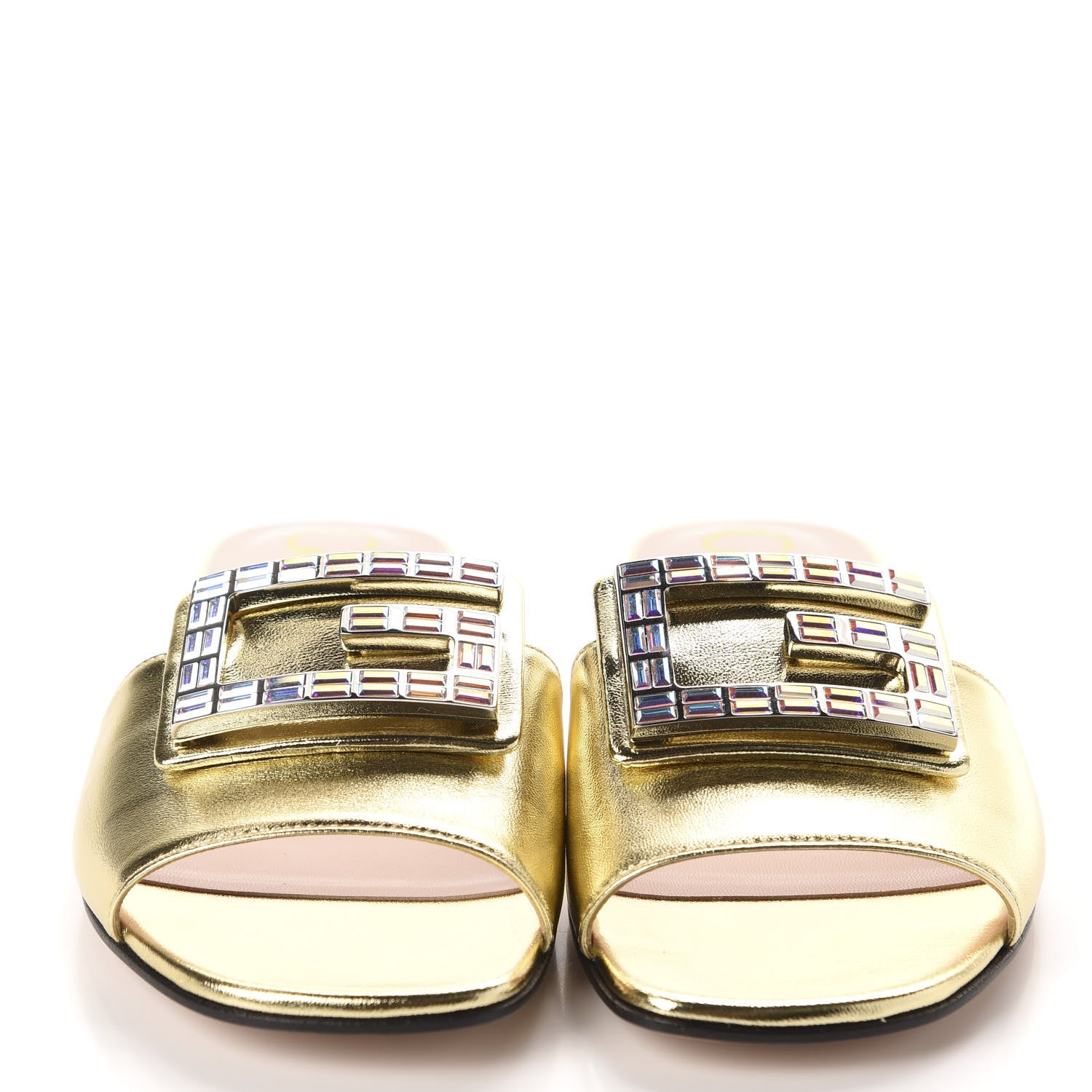 Gucci Metallic Nappa Crystal Square G Madelyn Slide Sandals 37.5 Gold 2 of 12