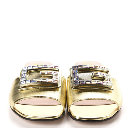 Gucci Metallic Nappa Crystal Square G Madelyn Slide Sandals 37.5 Gold 2 of 12