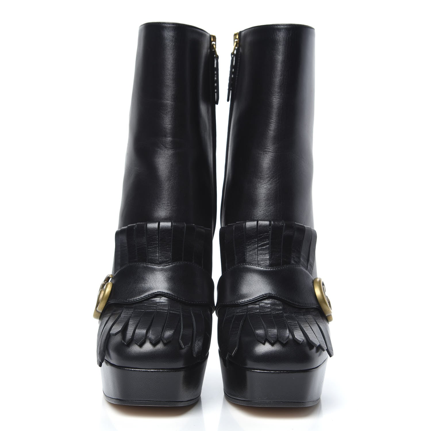 Gucci Malaga Kid GG Marmont Fringe Platform Ankle Boots 40 Black 2 of 8
