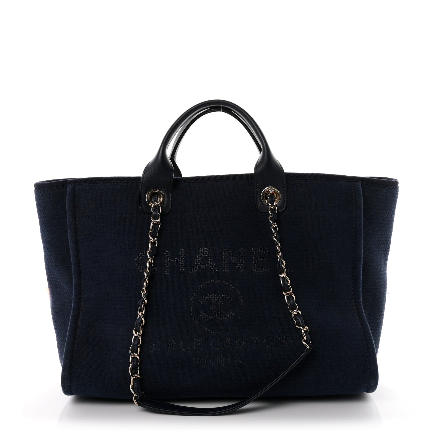 Mixed Fibers Calfskin Medium Deauville Tote Navy Blue