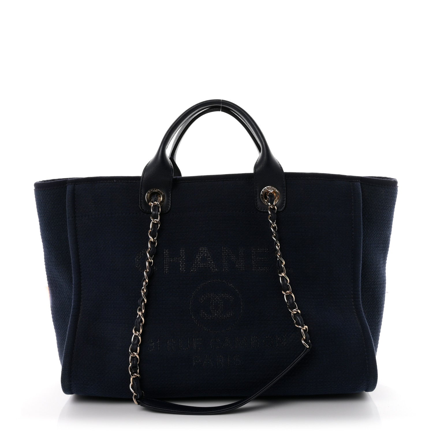 Chanel Mixed Fibers Calfskin Medium Deauville Tote Navy Blue 1 of 11