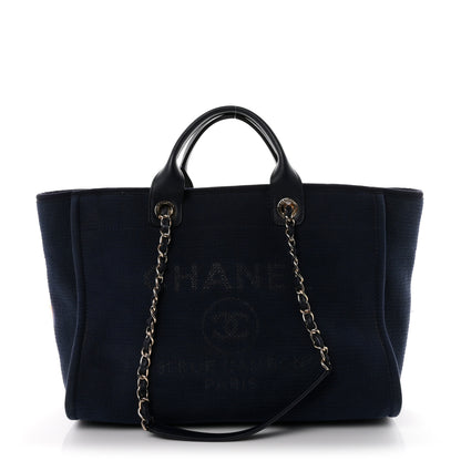 Chanel Mixed Fibers Calfskin Medium Deauville Tote Navy Blue 1 of 11