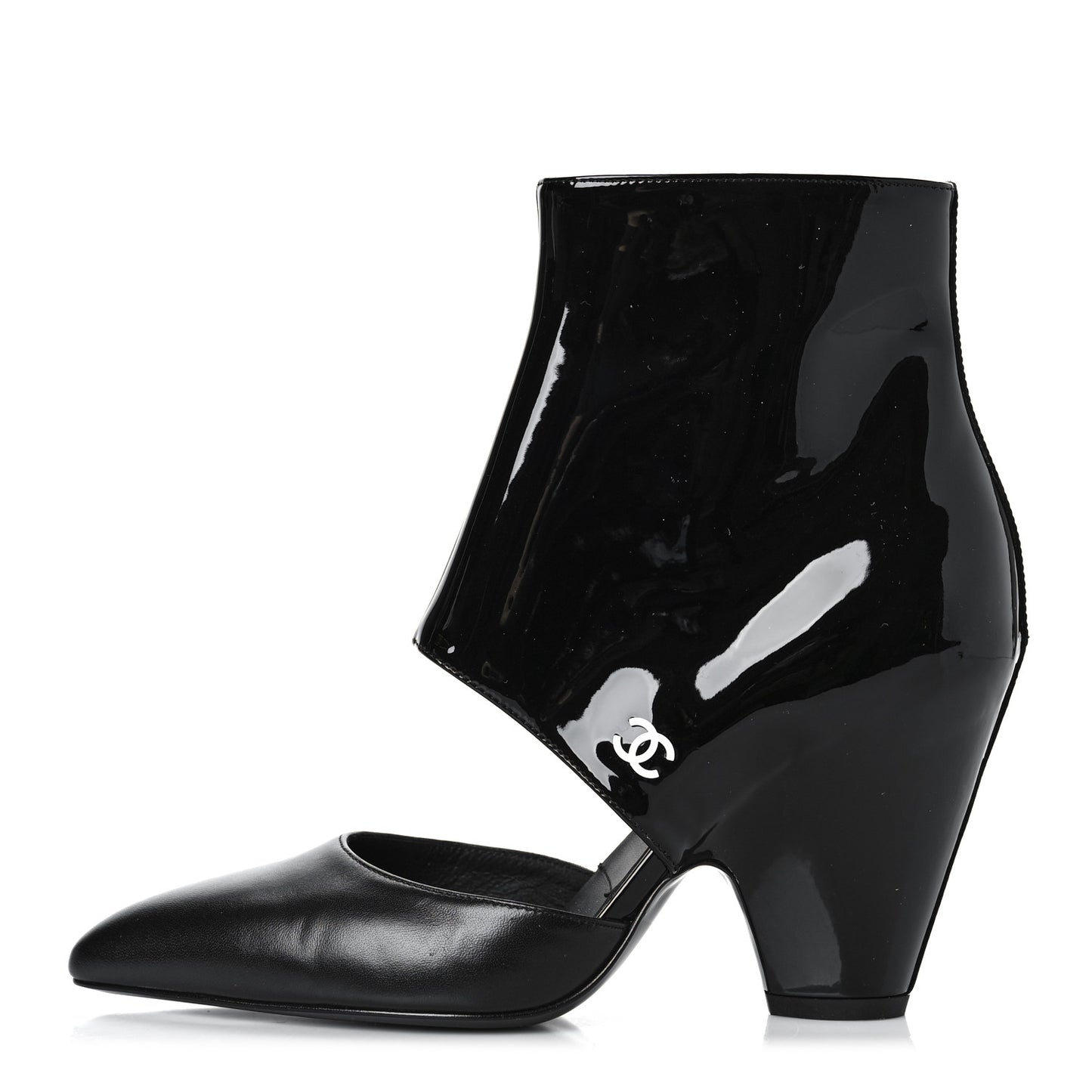 Patent Calfskin Short Ankle Boots 36.5 Black