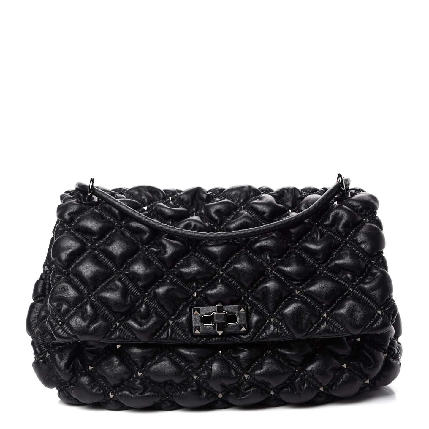 Nappa Large Spikeme Shoulder Bag Black
