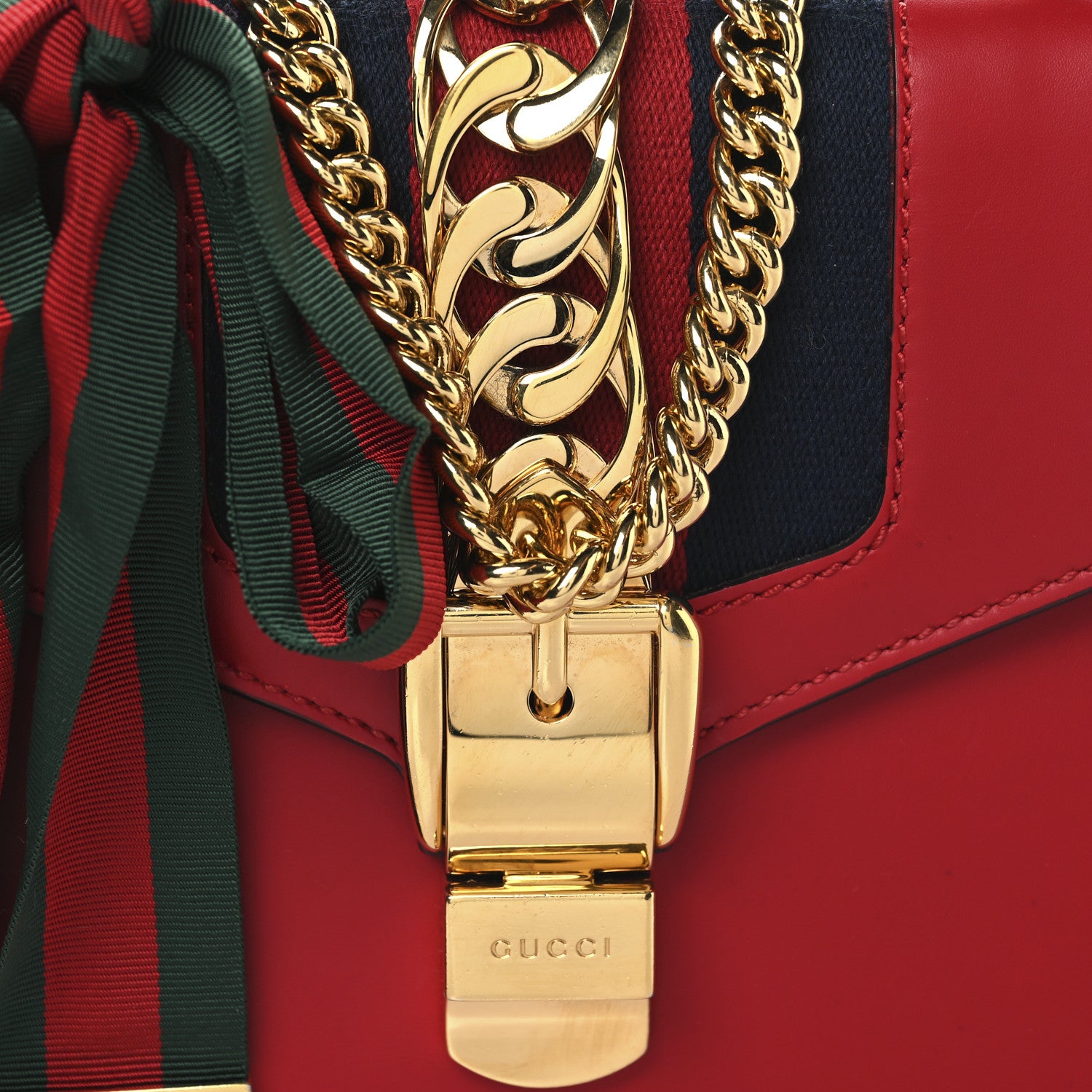 Gucci Calfskin Mini Sylvie Chain Shoulder Bag Hibiscus Red 8 of 10