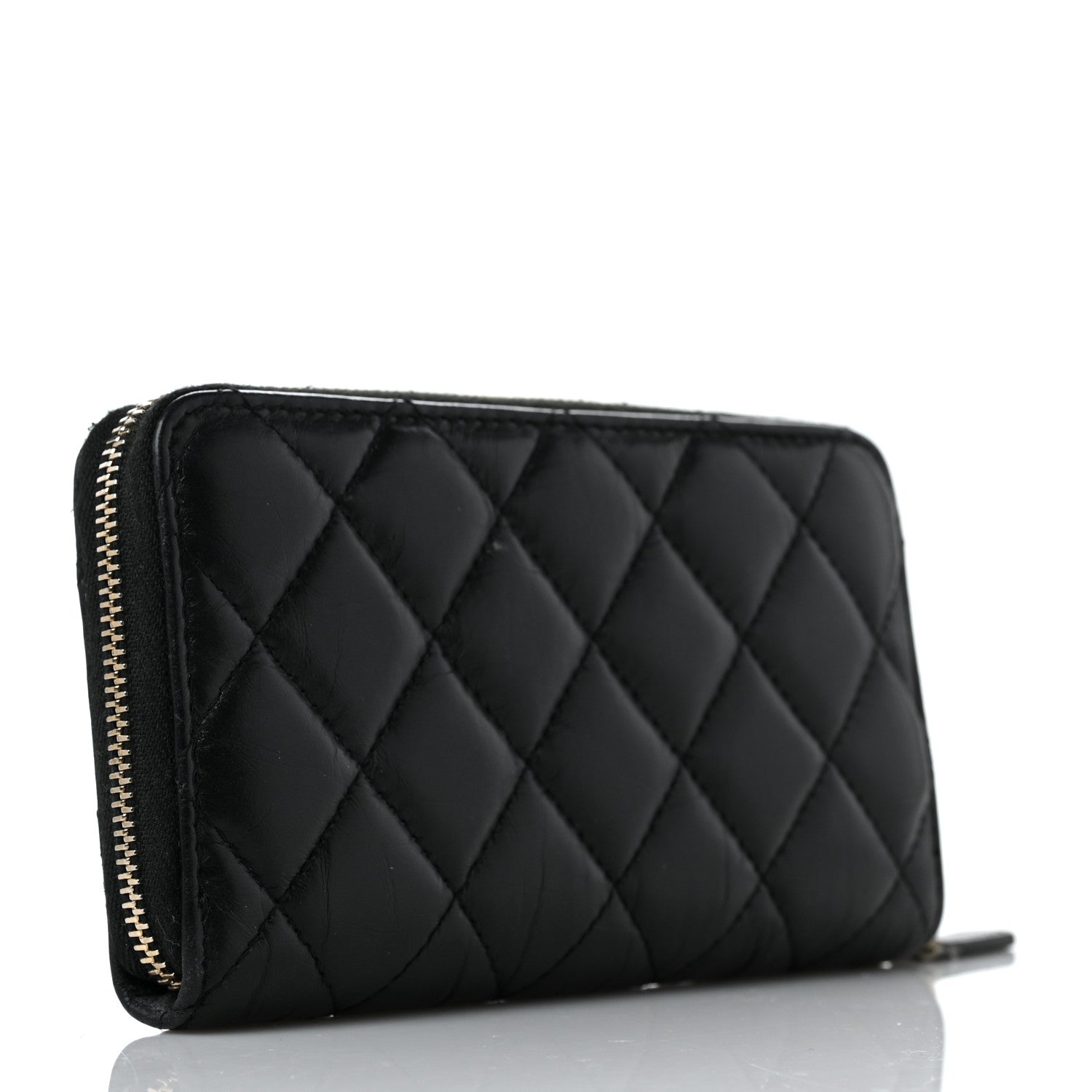 Chanel Aged Calfskin Quilted Small New York Charms 2.55 Reissue Zip Around Wallet Black 3 of 10