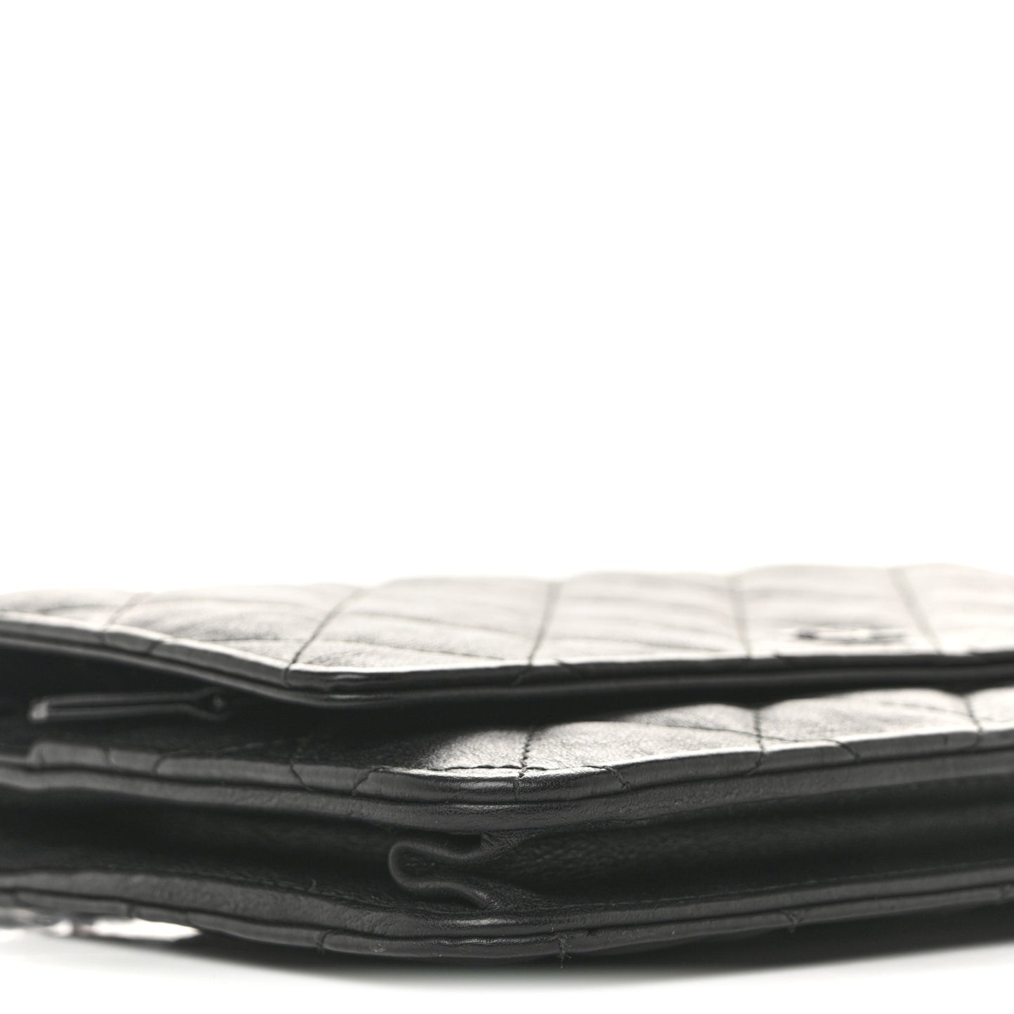 Crumpled Calfskin Quilted Wallet On Chain WOC So Black