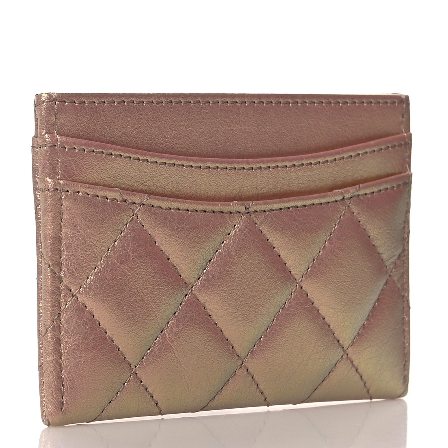 Iridescent Calfskin Quilted Card Holder Pink
