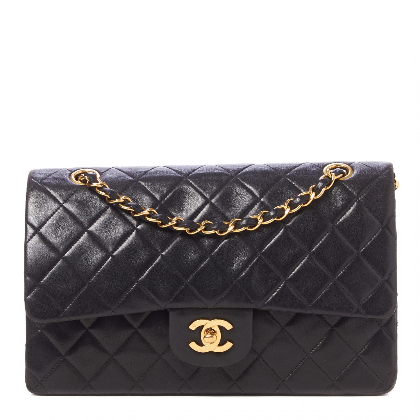 Lambskin Quilted Medium Double Flap Black