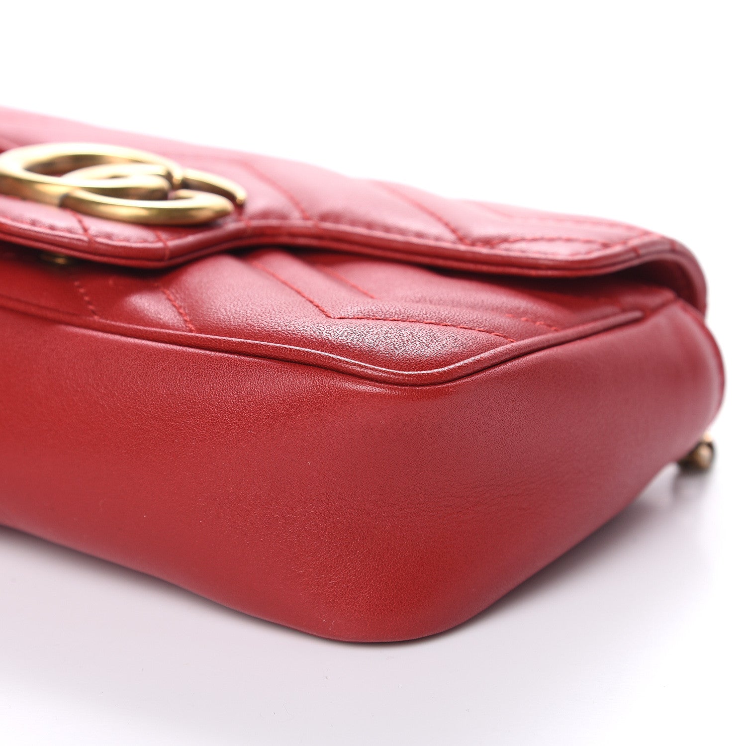 Gucci Calfskin Matelasse Super Mini GG Marmont Shoulder Bag Hibiscus Red 9 of 10