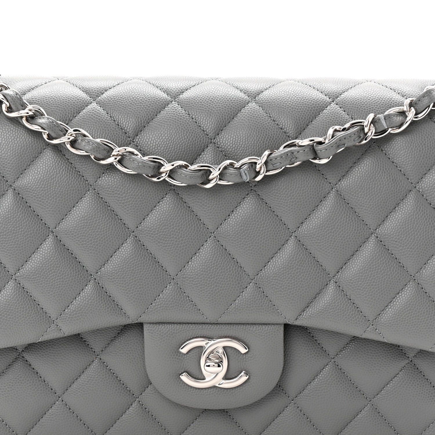Chanel Caviar Quilted Jumbo Double Flap Grey 8 of 11