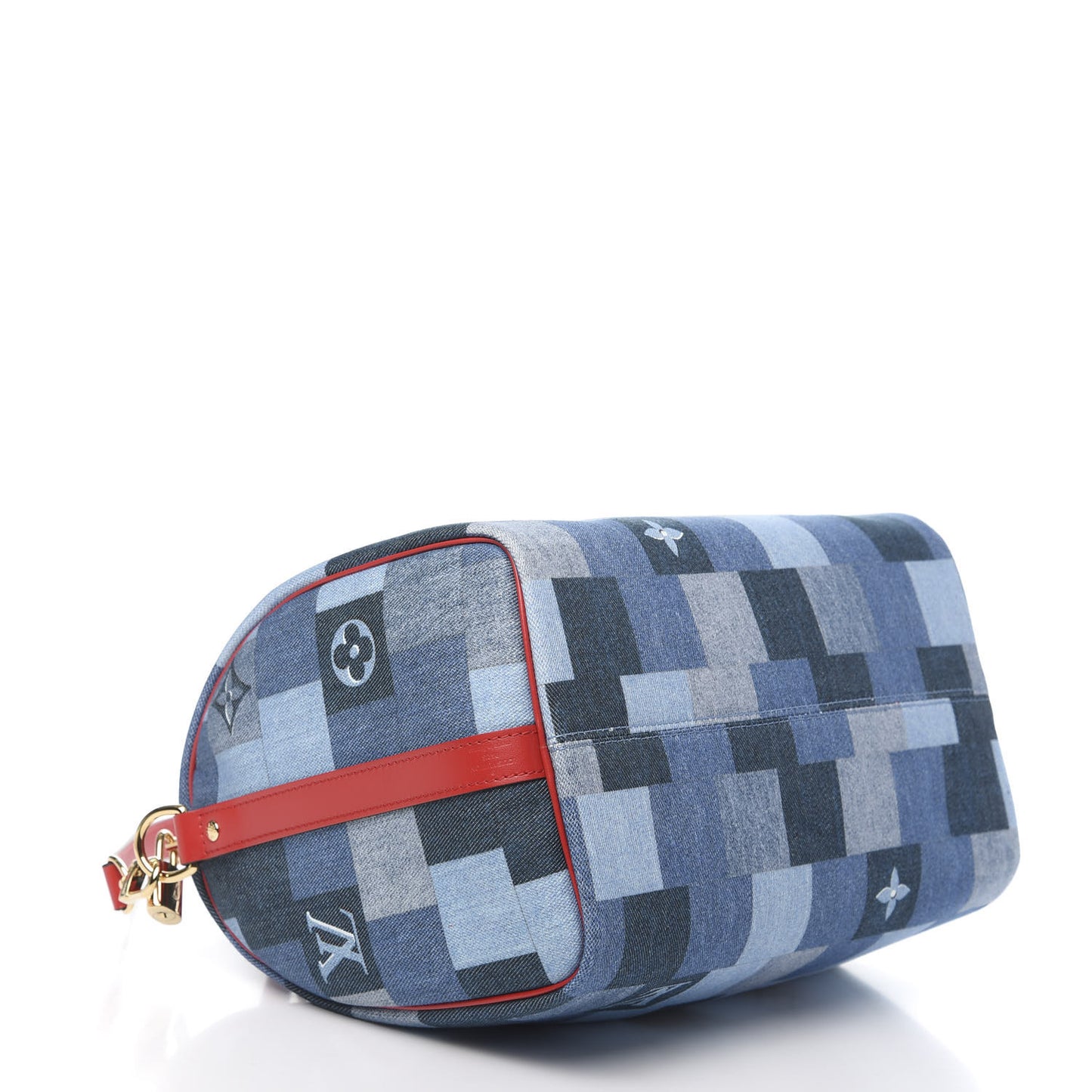Denim Damier Monogram Patchwork Speedy Bandouliere 30 Blue Rouge