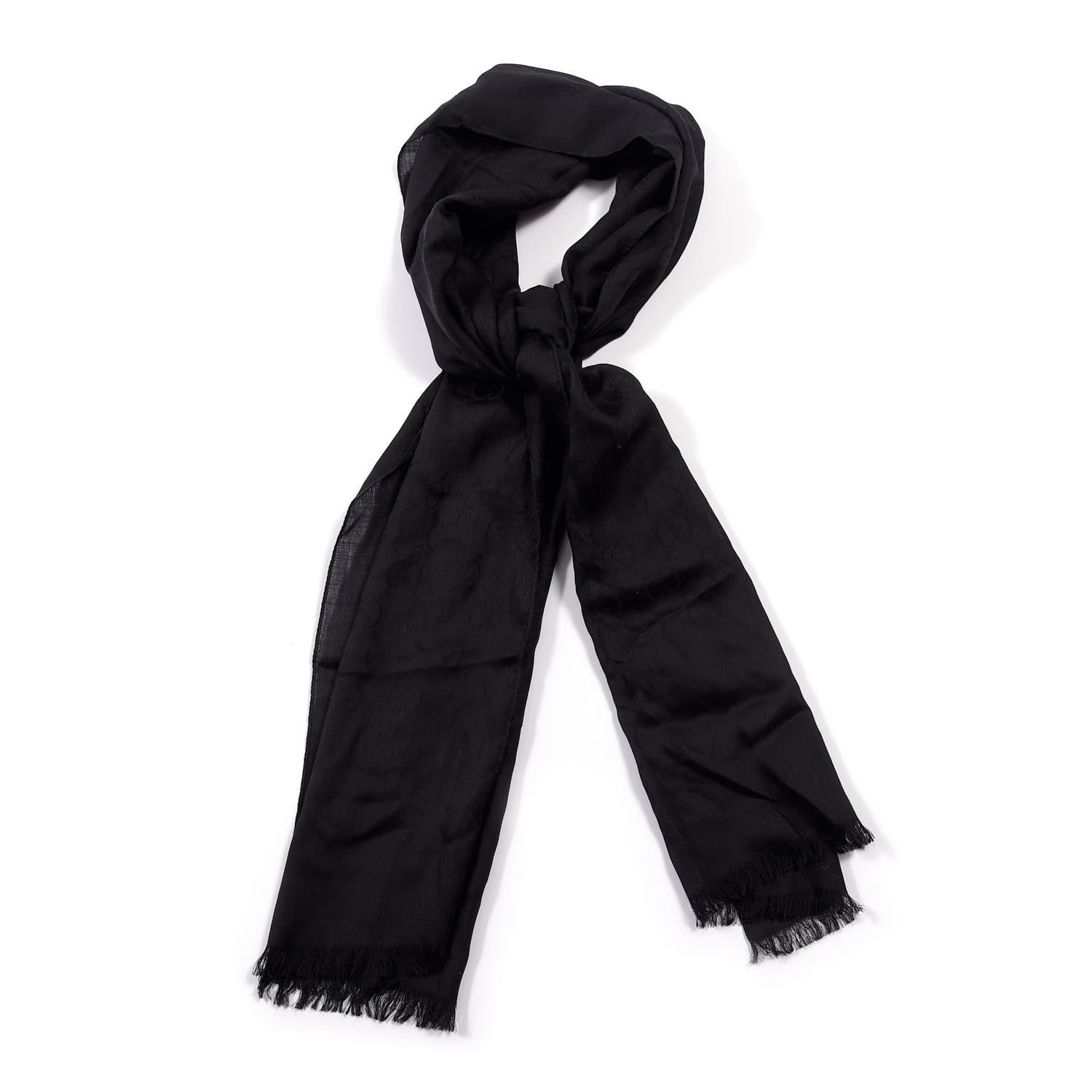 Gucci Wool Silk GG Monogram GGNat Scarf Black 1 of 4