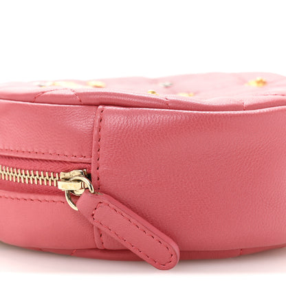 Chanel Lambskin Quilted Studded Round Clutch With Chain Dark Pink 9 of 11