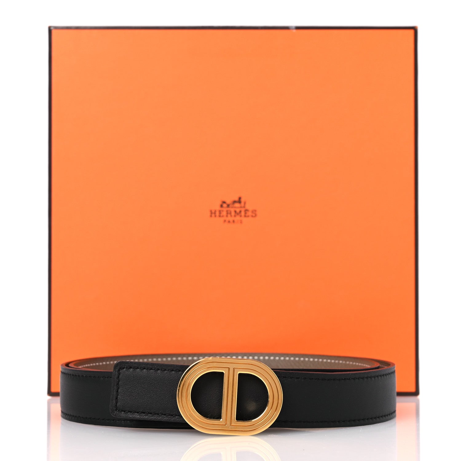 Hermes Swift Epsom 24mm Rivage Belt 85 Black Etoupe 6 of 6