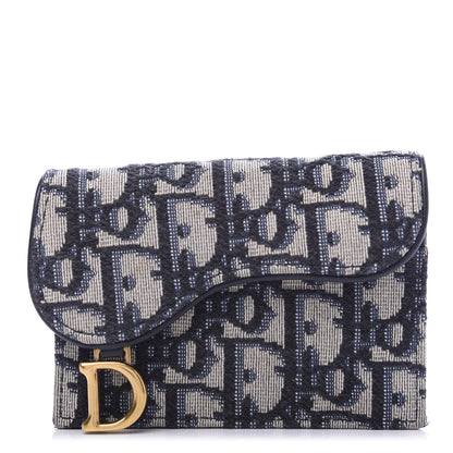 Christian Dior Oblique Saddle Card Holder Blue 1 of 8